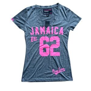 SunKissed Island Women's Jamiaca V-neck Gray Pink T-Shirt Size XL NWT Vacation